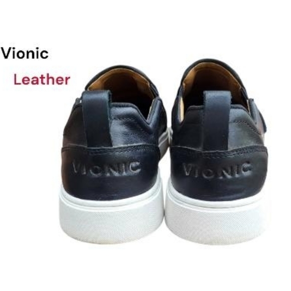Vionic Leather Kimmie Black White Slip On Tennis Shoe Loafer Sneaker Women 7.5 - Picture 6 of 9